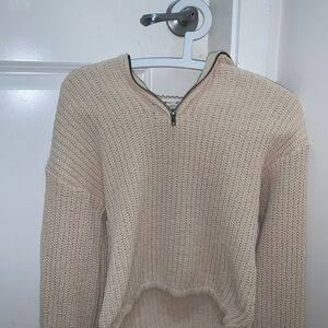 Poof! Cream Textured Zip Sweater